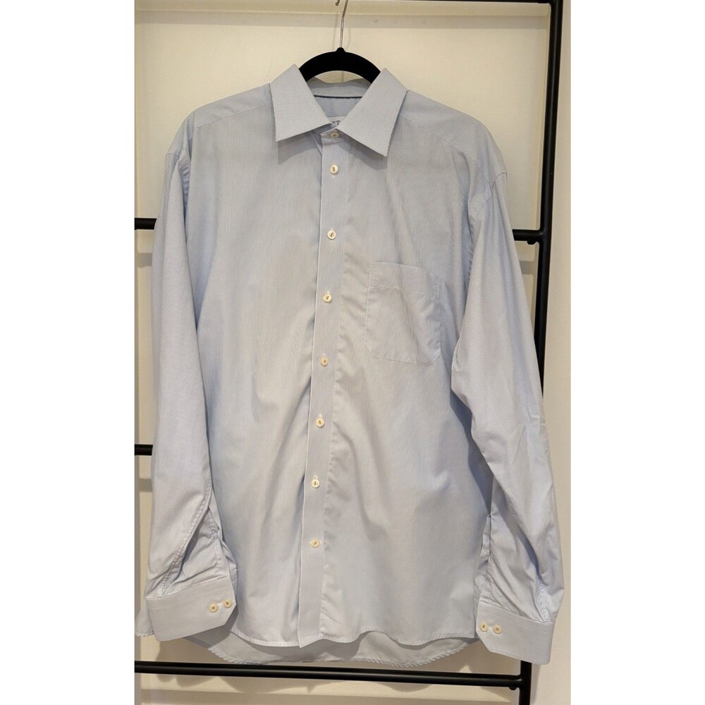 Eton Men's Poplin Dress Shirt in Light Blue Classic Fit Size 17